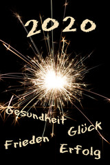 Neujahrswünsche mit Feuerwerk, Hochformat