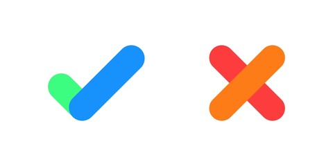 Tick and cross signs, checkmark and x or confirm and deny icon button flat for apps and websites symbol, Isolated sign symbol, Checkmark right symbol tick sign, Test question, checkbox button choose