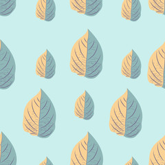 Seamless Yellow-blue leaf  pattern. Repeat pastel foliage background vector illustration. 
