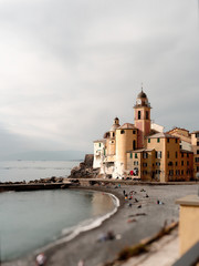 Fototapeta na wymiar Scenic Mediterranean riviera coast. Panoramic view of Camogli town in Liguria