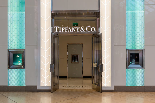 Toronto, Canada - February 23, 2018: Tiffany & Co. store front in the shopping mall in Toronto. Tiffany & Company is an American luxury jewelry and specialty retailer.