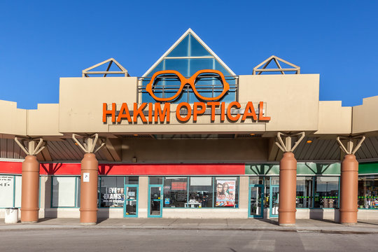 Richmond Hill, Ontario, Canada - February 24, 2018:  Hakim Optical storefront. Hakim Optical Lab Ltd. is a Canadian optical chain, the largest privately-owned optical chain in Canada.