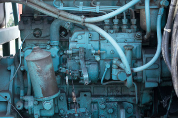 Old diesel engine close up.
