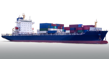  Cargo container ship on white background