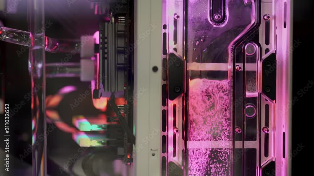 Poster close up of computer rgb gaming, illuminated by colored led