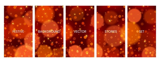 Social media stories banners set, story, texture with bokeh lights, templates for cover, flyier, brochure, vector trendy backgrounds collection.