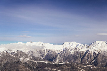 Fototapeta na wymiar Snowy Mountains ski resort travel snowboard winter