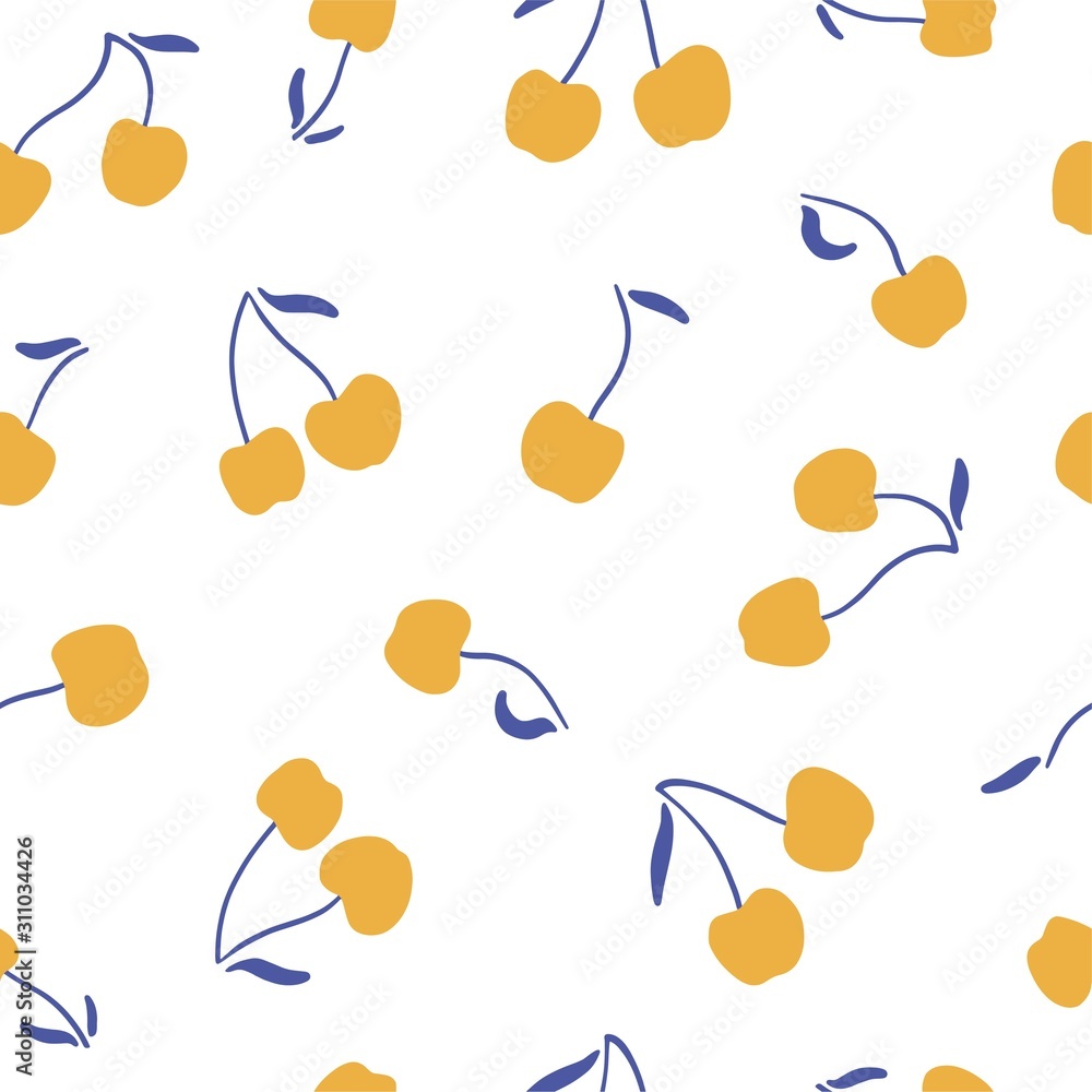Poster seamless vector pattern with abstract bright cherries. naive simple drawing of berries