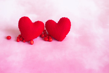 Love hearts on pink background. Valentines day card concept. Heart for Valentines Day Background.