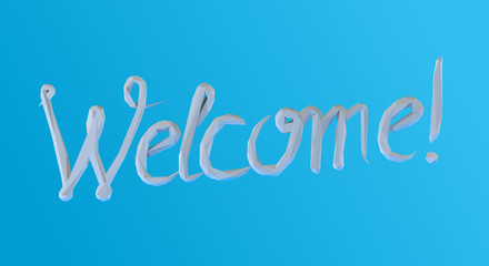 White Plaster Welcome Lettering on Blue Background. Low Poly Vector 3D Rendering