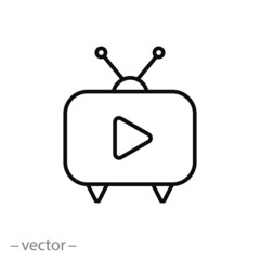 tv icon, television, play video, movie smart concept, thin line symbol on white background - editable stroke vector illustration eps10