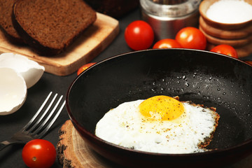 Fried egg with tomatoes and bread