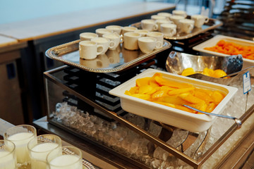 plates of food in the kitchen of the restaurant breakfast