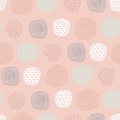 Pink abstract vector pattern with doodle circles