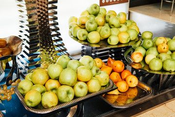 different fruits in the kitchen of the restaurant nutrition vitamins