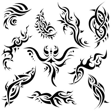 Vector set of 10 tribal tatoo