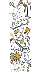 Doodle set of objects from a child’s life. Happy birthday vector illustration