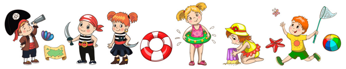 Summer camp. Pirate adventure. Children at sea, ocean vacation.