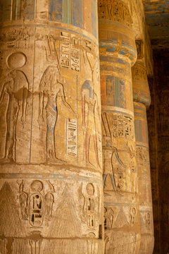 Beautiful columns with hieroglyphs at Medinet Habu