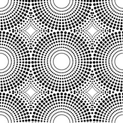 Seamless abstract background with concentric dotted circles in black and white.
