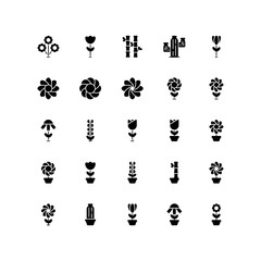 Set of flower, garden, nature,  glyph style icon - vector