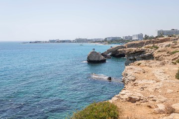 Fototapeta na wymiar bridge of love, arch of love and the blue sea, Ayia Napa, Cyprus
