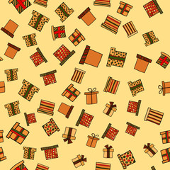 abstract vector doodle christmas presents seamless pattern