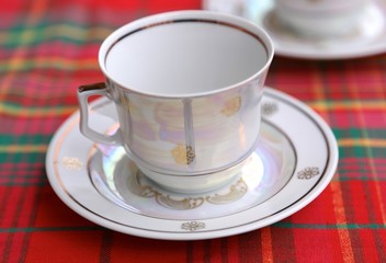 Coffee cup on red napkin