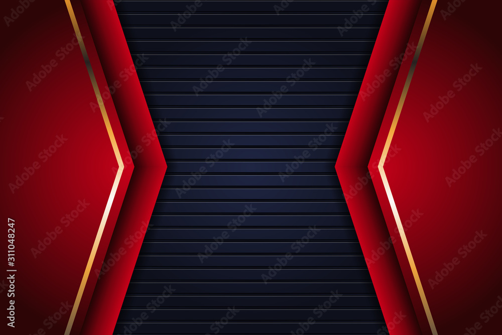 Poster abstract vector in gold, dark blue and red colors. modern geometric layout. banner background for we
