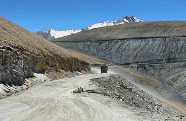 View of hairpin turns and mountains in Taglang La pass, Ladakh, India