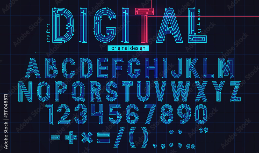 Fototapete technology simple type tech design. vector typeset alphabet. future typeface set. geometric modern f