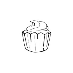Bakery products. Cake. Cupcake Vector. Doodle Isolated on a white background. Can be used for decoration of congratulations, cards, invitations. Suitable for t-shirts, mugs, gifts.