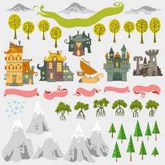 Obraz premium Fairy tale fantasy map builder cartography isolated vector illustrations draw