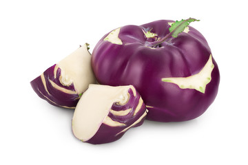 Cabbage kohlrabi and half isolated on white background closeup