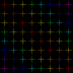 Glowing transparent diagonal neon stars on a yellow black background.