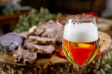 grilled steak with sauce and vegetables