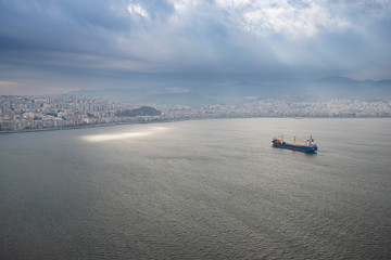 Obraz premium Aerial photos of izmir city from helicopter.Turkey, izmir