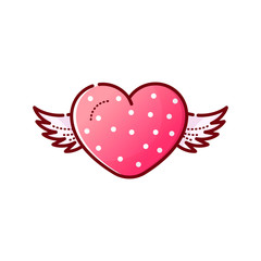 Vector icon of a cute heart with wings. Valentine's Day, wedding. Linear style. Isolated object on a white background