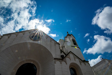 Stunning Sun light diffraction over the Trullo-church, the Church of Trulli village, Alberobello,...