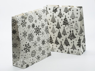 New Year's beautiful rectangular package packaging. Fir-tree, Deer, balls, snowflake. Winter. White