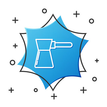recommend clip art: White line Coffee turk icon isolated on white background. Blue hexagon button. Vector Illustration