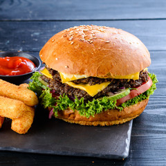 set of fast food meal with burger on the table