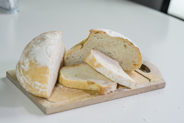 Delicious wheat bread on a table in a cozy coffee shop