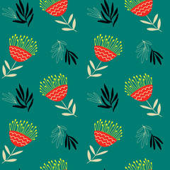 Native australian flowers and leaves, seamless pattern