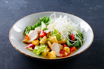 Vietnamese rice noodle with vegetables salad in white bowl