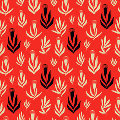Seamless floral pattern with coral background