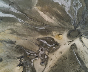 Aerial shot of muddy volcanoes.