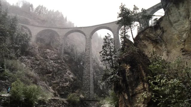 Landwasser Viaduct at Winter Snowy Day in Switzerland.