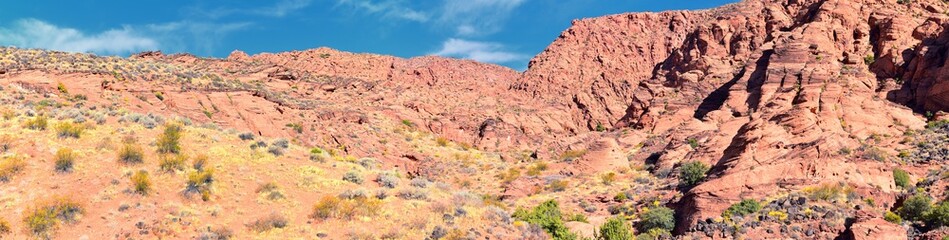 Red Cliffs National Conservation Area Wilderness and Snow Canyon State Park from the  Elephant Arch and bone wash Trail by St George, Utah in desert reserve. United States. USA.