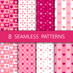 Set of pink heart seamless pattern, vector illustration